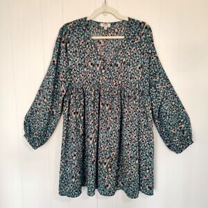 Umgee Babydoll Mini Dress S Boho Oversized Long Sleeve Flowy Western